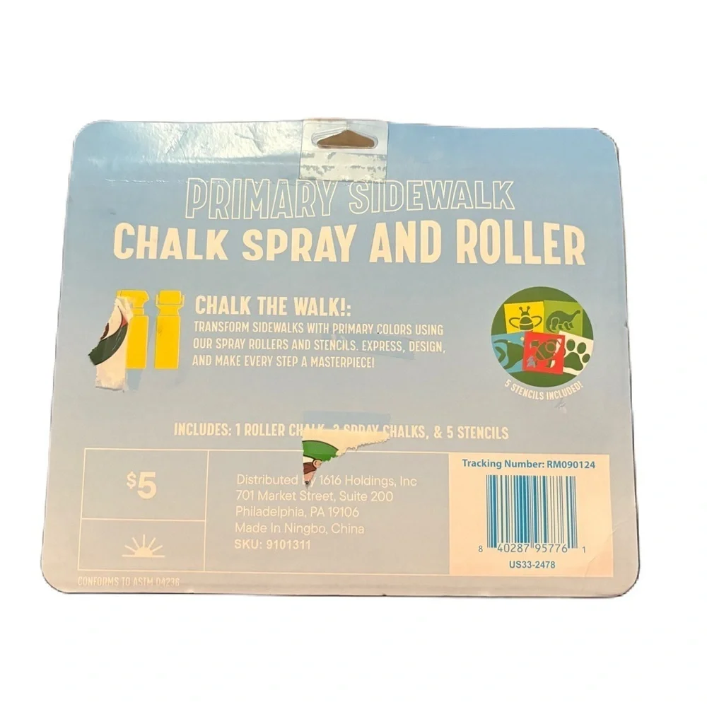 Primary Sidewalk Chalk Spray and Roller Set NEW Stencil Outdoor Craft